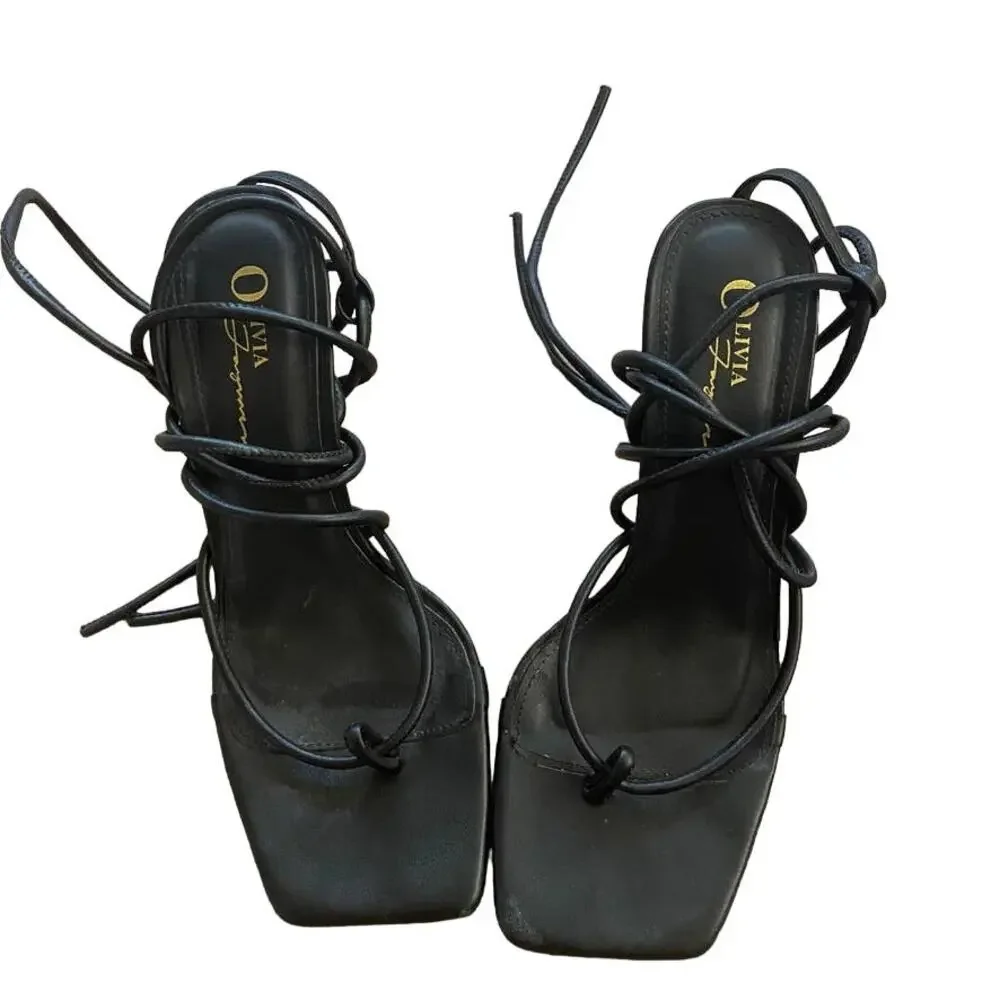 Lot of 2 Olivia Fargiano Heels Square Toe Strappy Lace Up Black and Purple 8 - Picture 3 of 8